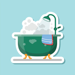 Bath sticker icon in flat style. Bathroom vector illustration on isolated background. Bathtub sign business concept.
