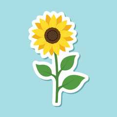 Sunflower colourful sticker icon in flat style. Flora vector illustration on isolated background. Sunflower sign business concept.