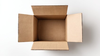 Empty cardboard box with open flaps, ready for packaging and shipping.