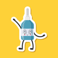 Cute character pills sticker icon in flat style. Happy tablet vector illustration on isolated background. Medical drug sign business concept.