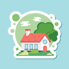 House icon sticker in flat style. Home vector illustration on isolated background. Apartment building sign business concept.