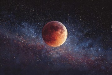 Planet Earth and its moon illuminated in the vast, star-filled expanse of the night sky, a blue sphere of life.