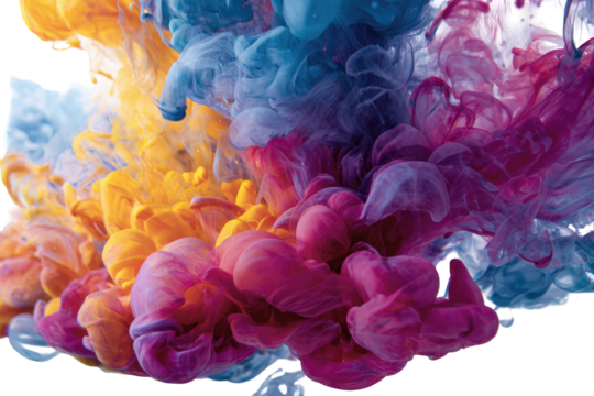 Abstract swirls of vibrant colors, like inks in water.  Intricate, dynamic patterns of  orange, purple, blue, and pink liquids mixing and swirling