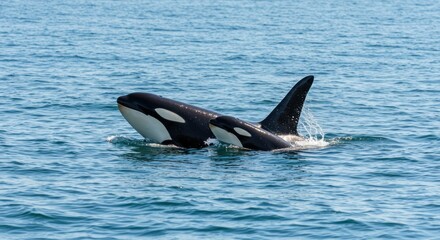 Fototapeta premium Orcas swimming in ocean water