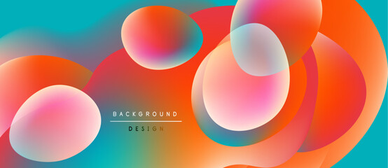Abstract vibrant design. Overlapping circles create colorful gradients. Turquoise, orange, pink hues blend seamlessly. Modern background texture.
