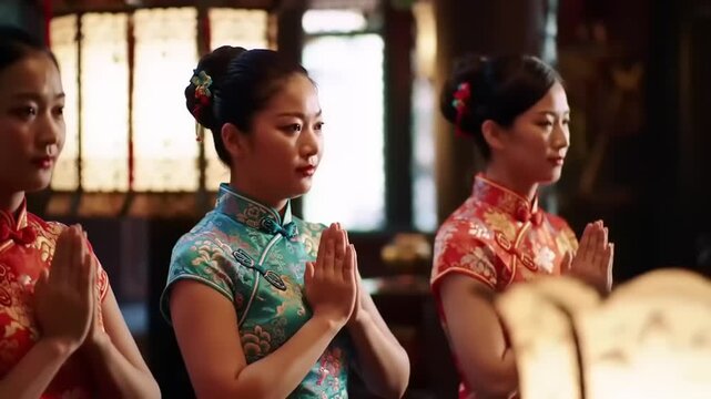 Women traditional chinese attire prayer