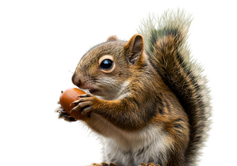 Isolated Squirrel Holding Nut Against Black Background Photo