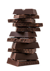 Isolated Stack Of Dark Chocolate Pieces On Transparent Background