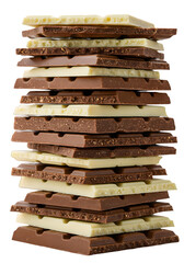 Isolated Stacked Chocolate Pieces with Brown and White Layers