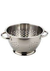 Isolated Stainless Steel Colander with Holes on a Transparent Background