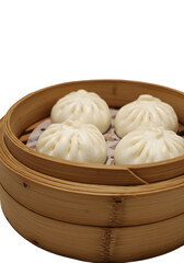 Isolated Steamed Dumplings in Bamboo Basket Photo with Transparent Background