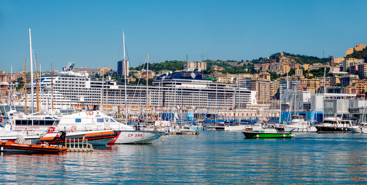 a large cruise ship in Genoa port, Italy