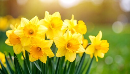 Spring daffodils in a garden