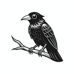 Fototapeta premium Black Vector Design of a Raven on a Branch