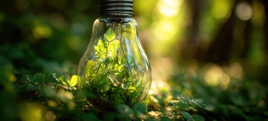 The lightbulb filled with greenery symbolizing environmental sustainability and renewal.