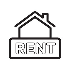 House for rent icon vector. Real estate property rental sign line art illustration.
