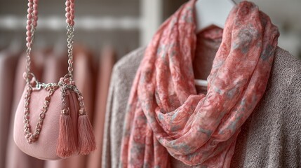 Autumn fashion display in a dressing room featuring cozy accessories and warm colors