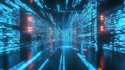 Digital information flows through cyberspace creating big data tunnel - Powered by Adobe