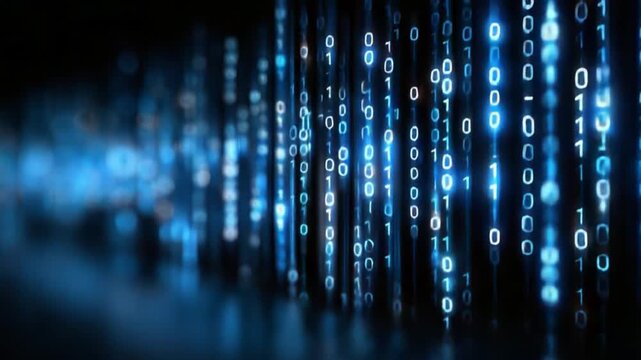 Digital Rain Code: A stunning visual representation of binary code cascading downwards, portraying the digital world with an air of innovation and cutting-edge technology.