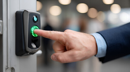 Closeup Fingerprint Access Control System Reader on Wall for Security. Ai Generated Images