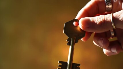 Hand holding golden key with symbolizing access, opening, success, and or opportunity.