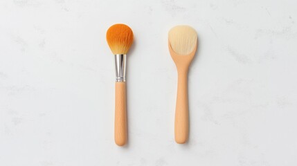 Stylish Makeup Brushes on Marble Background with Soft Shadows Evoking Elegance