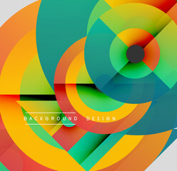 Fototapeta premium Abstract colorful layers create dynamic circular composition. Overlapping shapes suggest depth, movement, modern aesthetic. Background design element.