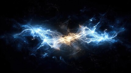 Dynamic Electric Energy Flowing Through Dark Space with Bright Luminous Accents
