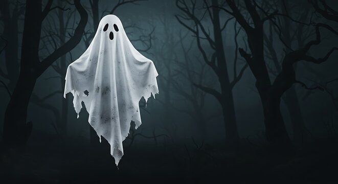 Floating ghost in haunted forest
