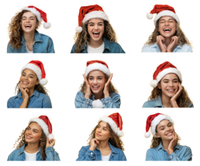 christmas collage of happy women in santa hats