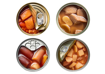 Set Canned food isolated on transparent or white background