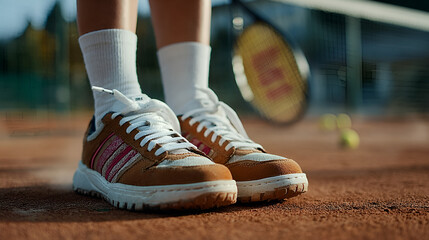 Stylish Outdoor Tennis Shoe Footwear Detail On Clay Court Surface. Ai Generated Images