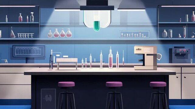 Modern laboratory interior with equipment and glassware displaying scientific research progress