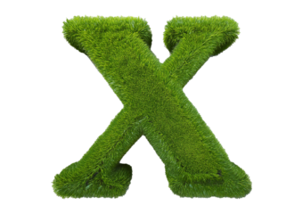 Grass font 3d rendering letter X isolated on a transparent or white background