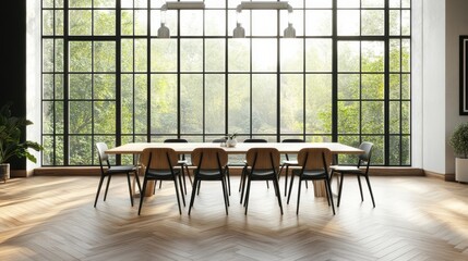 Minimal Dining Room with Large Windows
