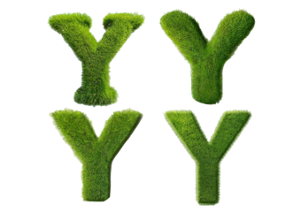 Set Grass font 3d rendering letter Y isolated on a transparent or white background