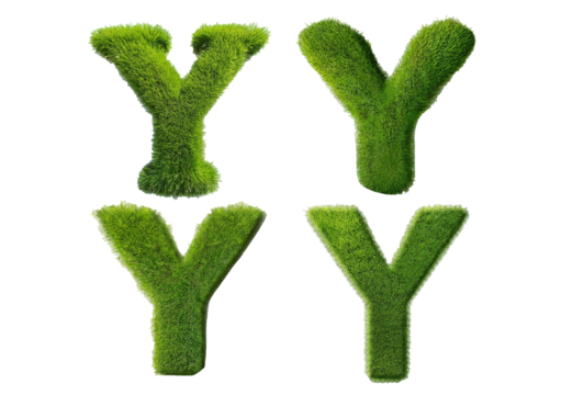 Set Grass font 3d rendering letter Y isolated on a transparent or white background