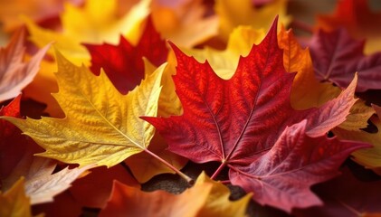 Crisp, vibrant fall leaves in a colorful heap , season, seasonal