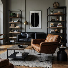 An inviting living room interior, showcasing stylish furniture and decor, creating a cozy and sophisticated ambiance. 