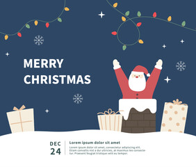 Christmas illustration card template with santa and ornaments.