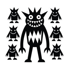 Friendly Monster Vector Set on White Background
