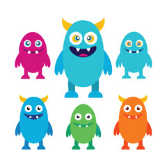 Friendly Monster Vector Set on White Background
