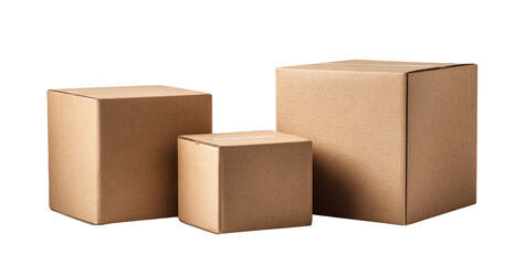 Fototapeta premium Three varying sized plain cardboard boxes