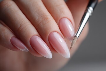 Acrylic Nail Shape. Manicure Design and Nail Strengthening with Modern Tools for the Client