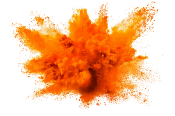 Bright Orange Powder Explosion on White Background Vibrant Artistic Dust Cloud