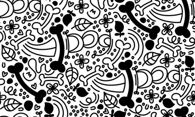 Dog Bone vector dog paw doodle Seamless pattern. Packaging paper design, pet food accessories package.