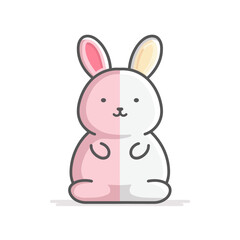 A cute and sweet kawaii-style cartoon illustration of a two-tone pink and white bunny, a charming and gentle character for Easter or a baby's nursery.
