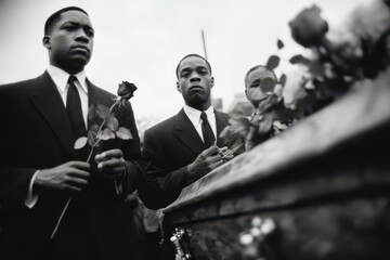 African American Death. A Poignant Funeral Scene with Pall Bearers Carrying Casket