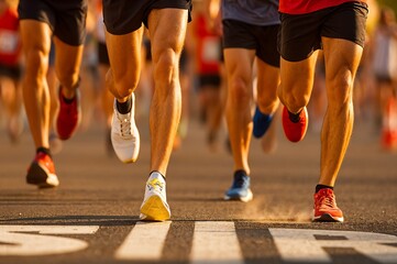Naklejka premium People Running Marathon Close Up of Legs and Shoes