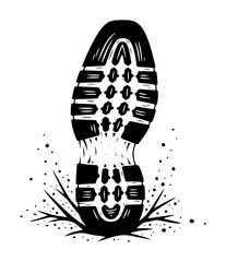 Shoe print splash vector – rugged boot tread stamping through mud, dynamic outdoor adventure graphic